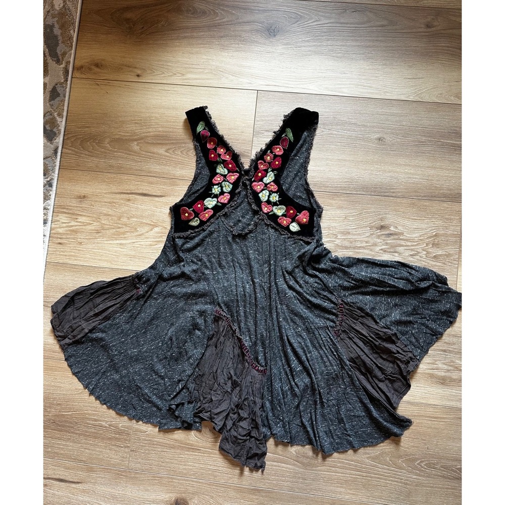Free People We The Free Embroidered Boho Swing Tunic Dress Gray Floral S - Picture 3 of 6